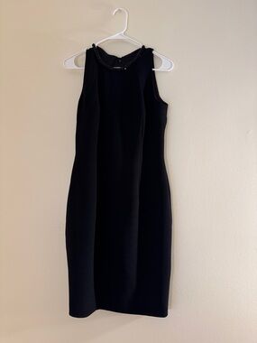 CARMEN MARC VALVO Beaded Neckline Black Midi Dress